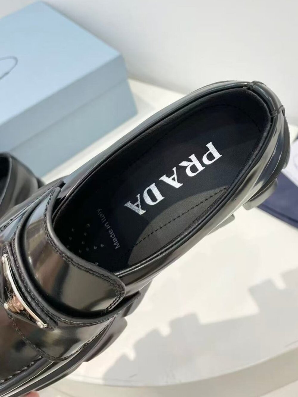 Prada Black Monolith Chunky Lug‑Sole Loafers Triangle Logo - Picture 8 of 9
